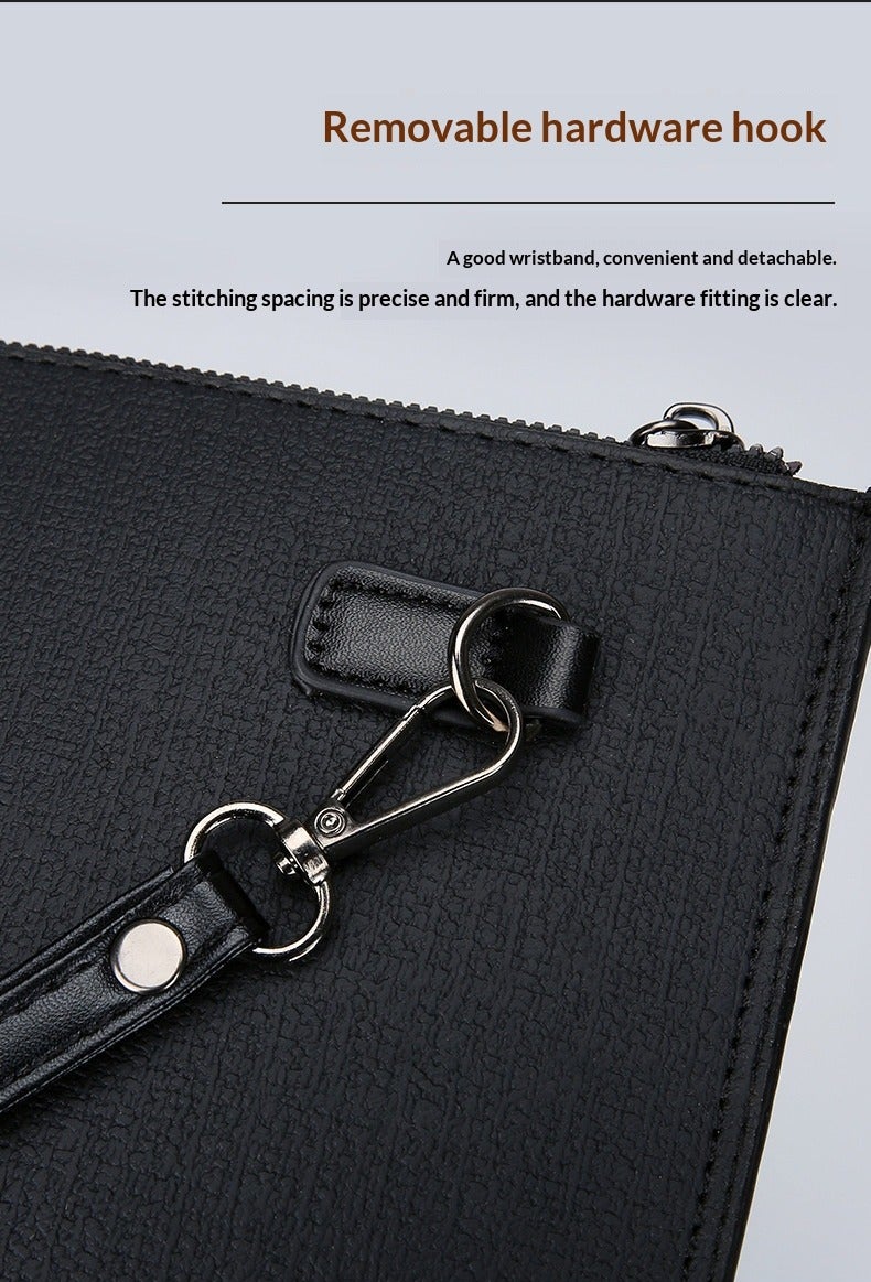 maffick Men’s Luxury Clutch Bag with Embossed Tiger Logo - Large Capacity Business Wristlet for iPad Mini, Phone & Cash - Waterproof PVC Woven Texture Handbag (29cm x 19cm) - Black - Image 5